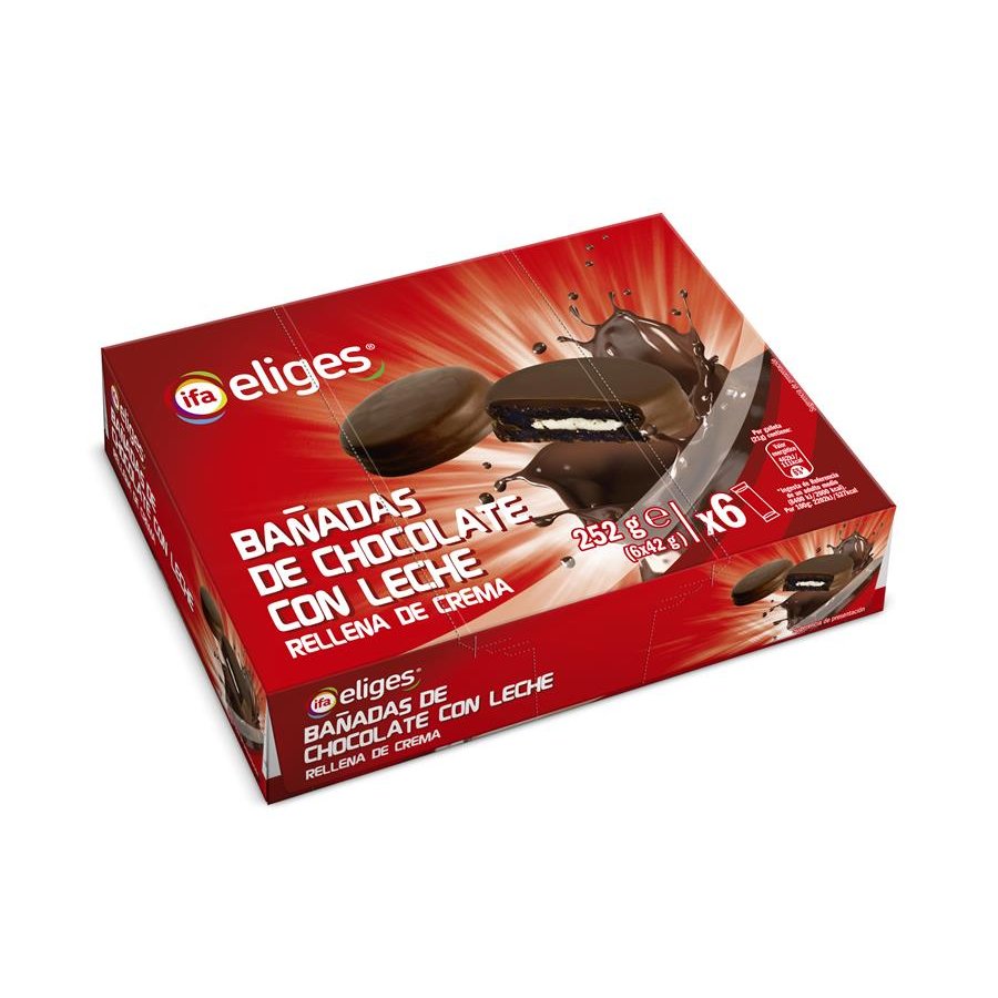 Galletas cacao bañadas chocolate con leche IFA ELIGES 6x42 grs.