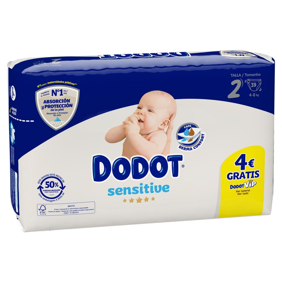 Pañal DODOT Sensitive mejorado T2 4-8 kg 39 unidades