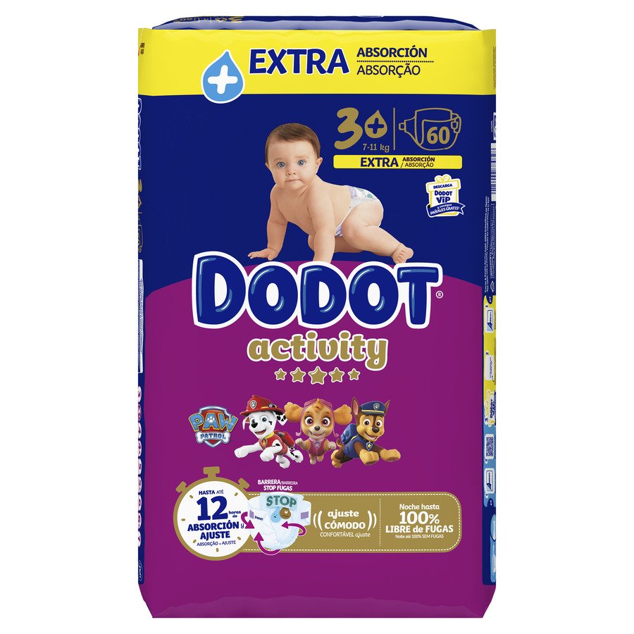 Pañal DODOT Activity extra T3+ 60 unidades