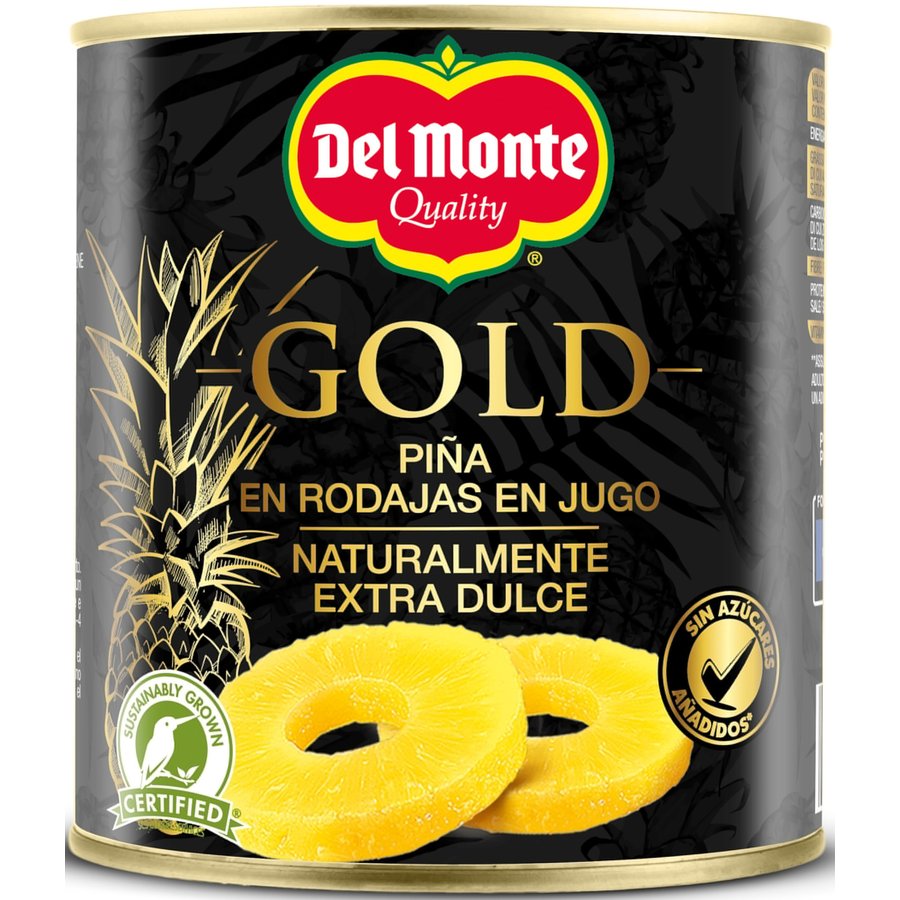 Piña en su jugo DEL MONTE Gold en rodajas lata 510 g pne.