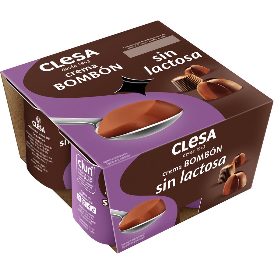 Crema bombón sin lactosa CLESA pack 4x125 g