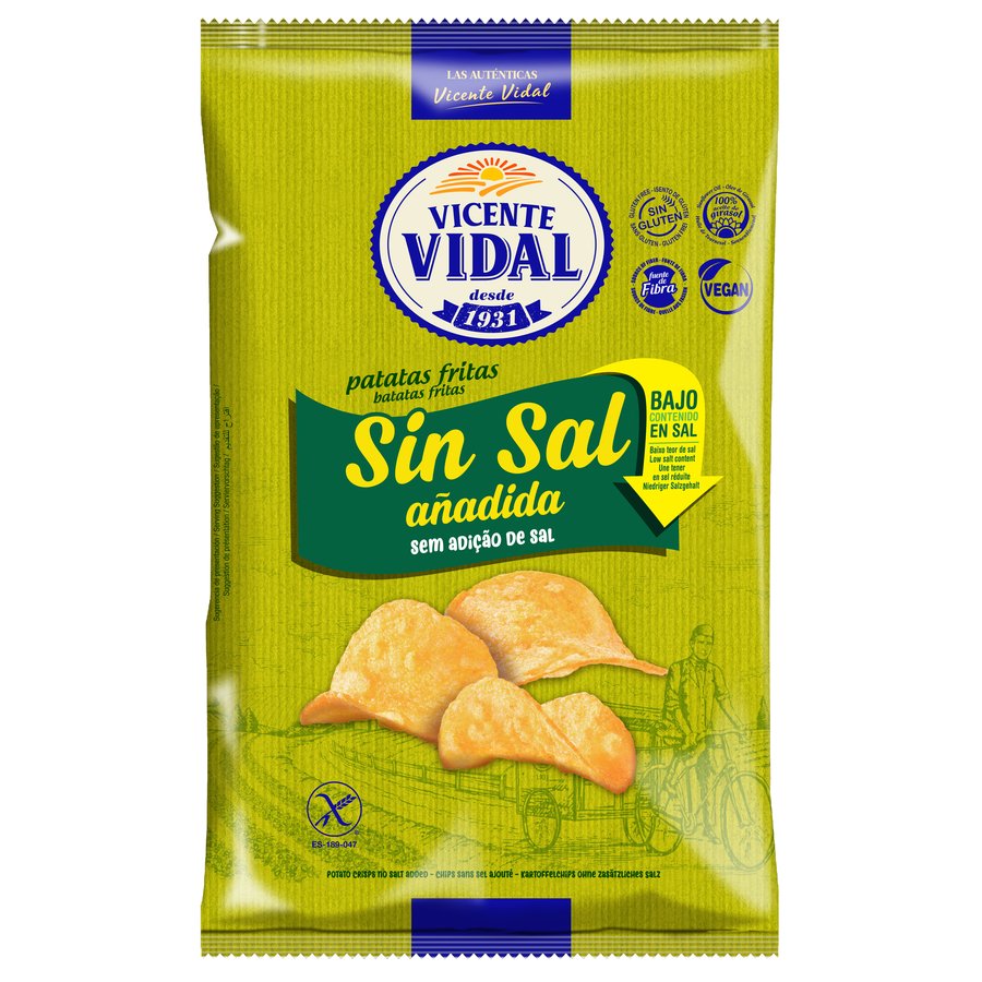 Patatas fritas chips sin sal VICENTE VIDAL sin gluten 140 g