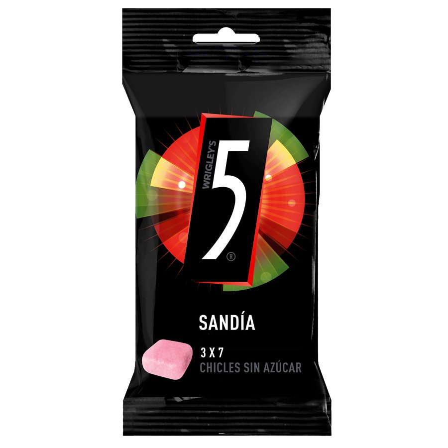 Chicle FIVE sandía sin azúcar pack 3 x 7 piezas