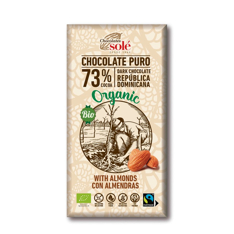Chocolate negro 73% almendra SOLÉ ecológico 150 g