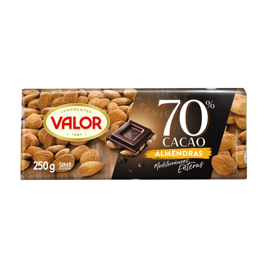 Chocolate negro con almendra VALOR 70% sin gluten 250 g