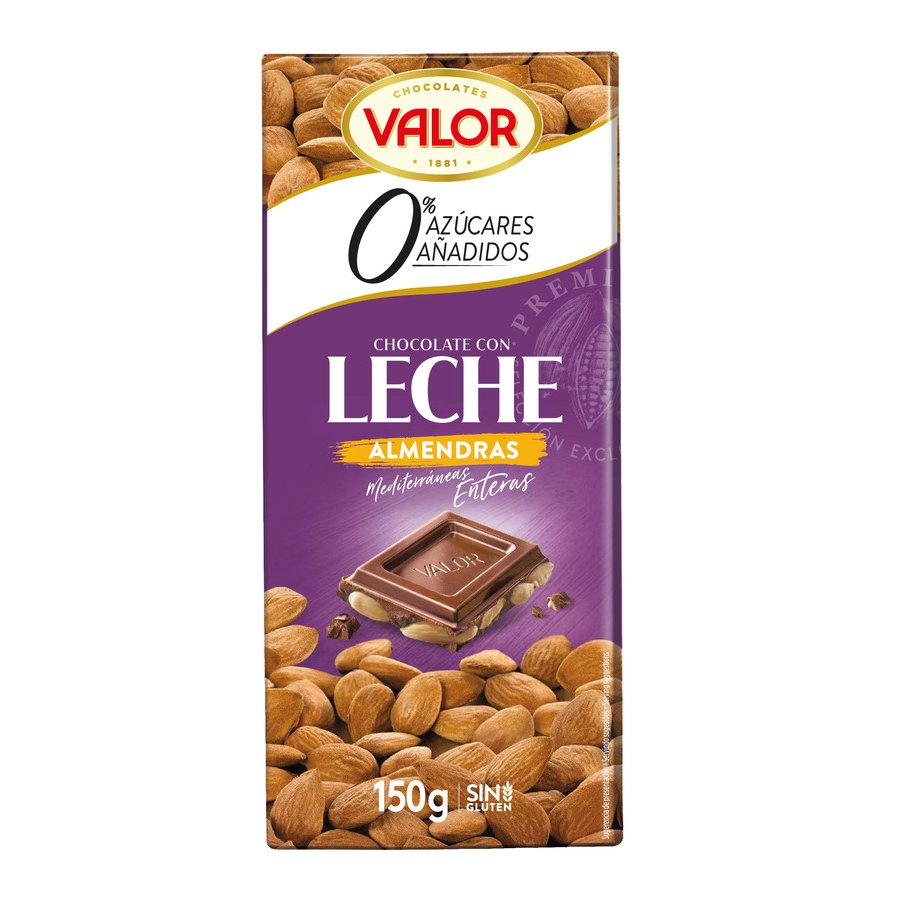 Chocolate leche-almendra VALOR sin gluten sin azúcar añadido 150 g