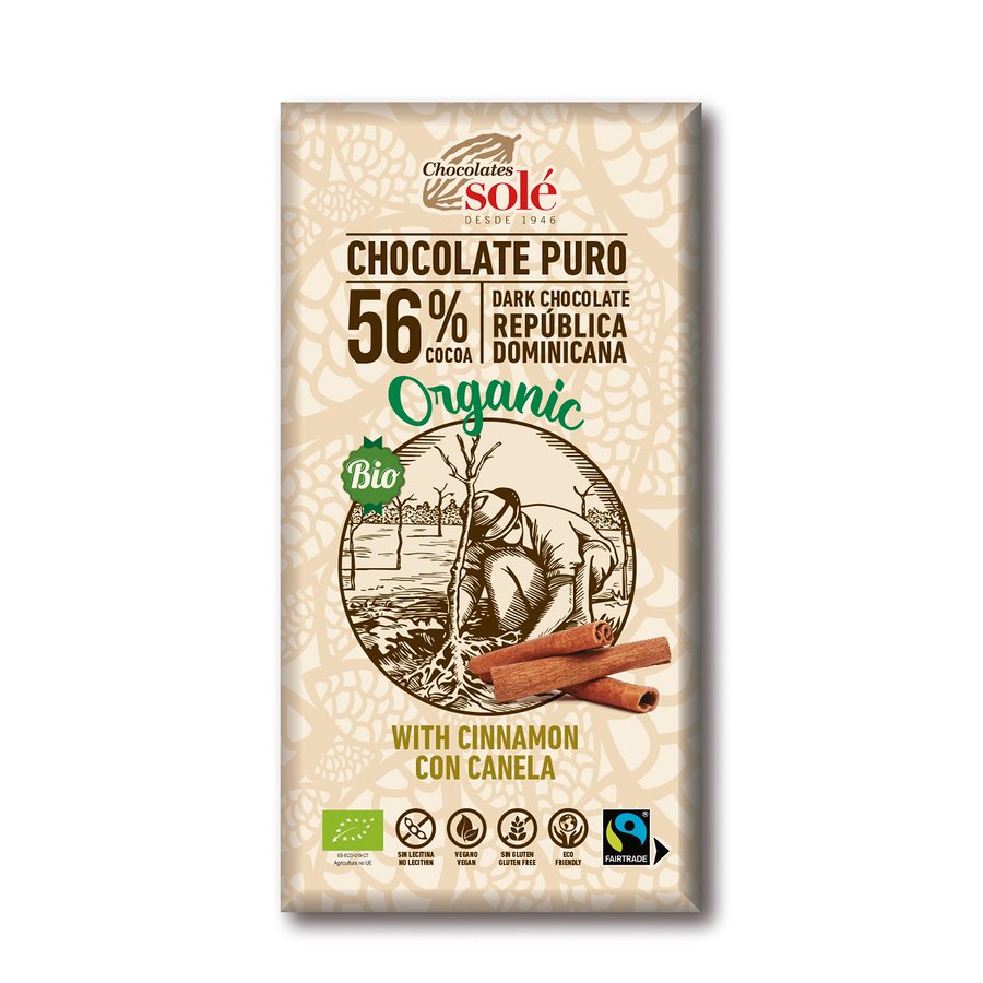 Chocolate negro SOLÉ canela ecológico tableta 100 g