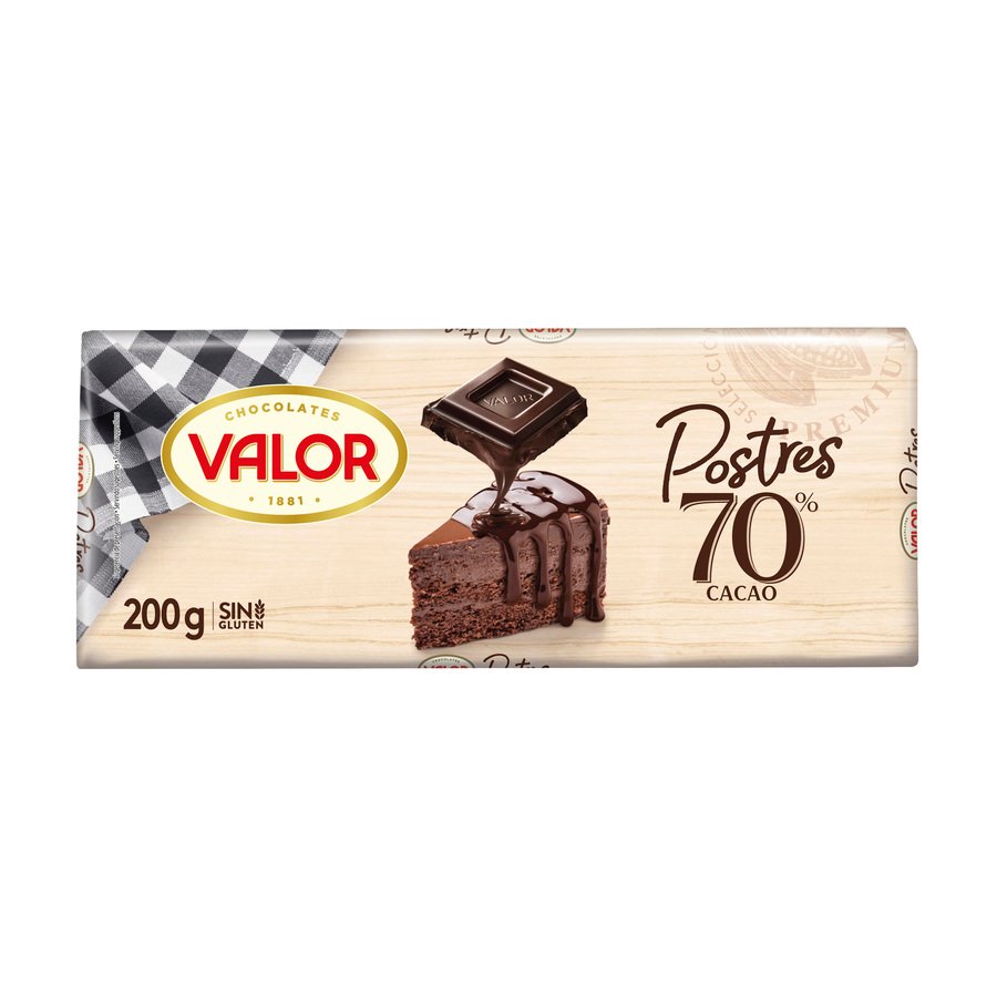 Chocolate negro para postres VALOR 70% sin gluten tableta 200 g