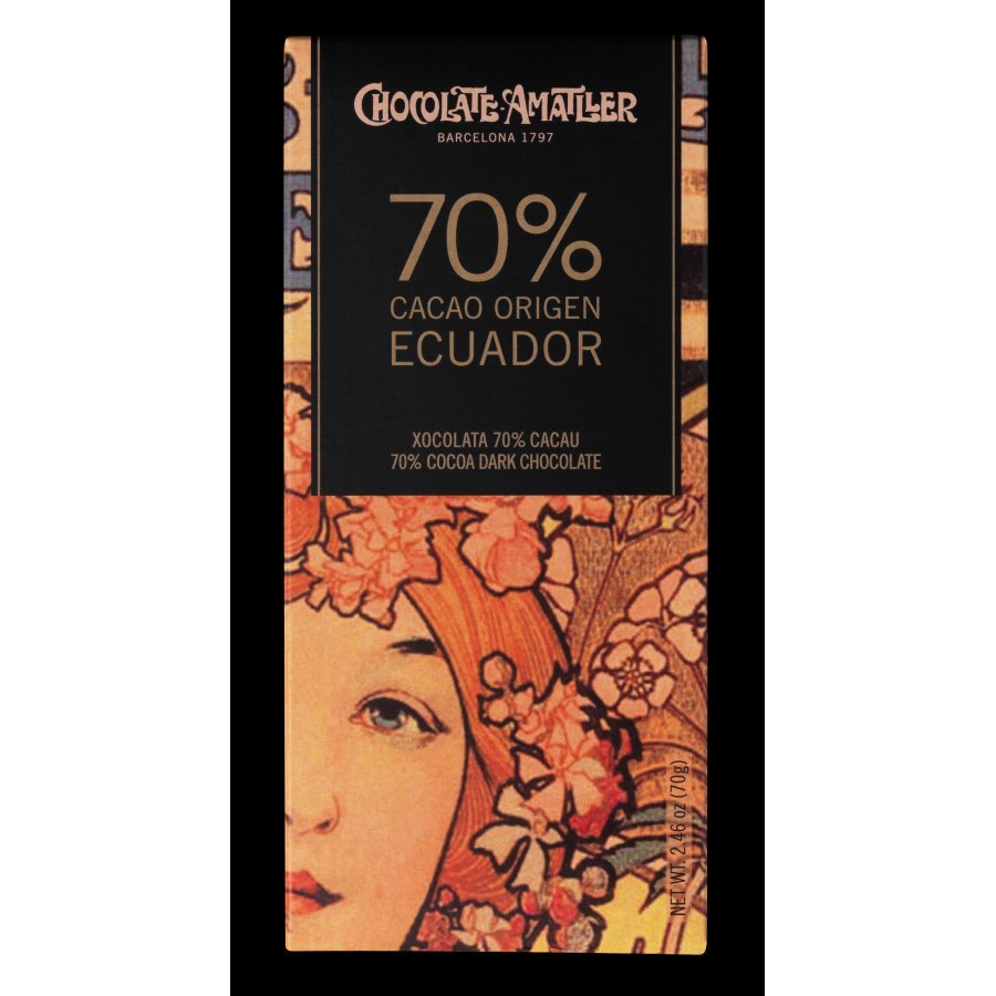 Chocolate negro AMATLLER Ecuador 70% cacao tableta 70 grs.