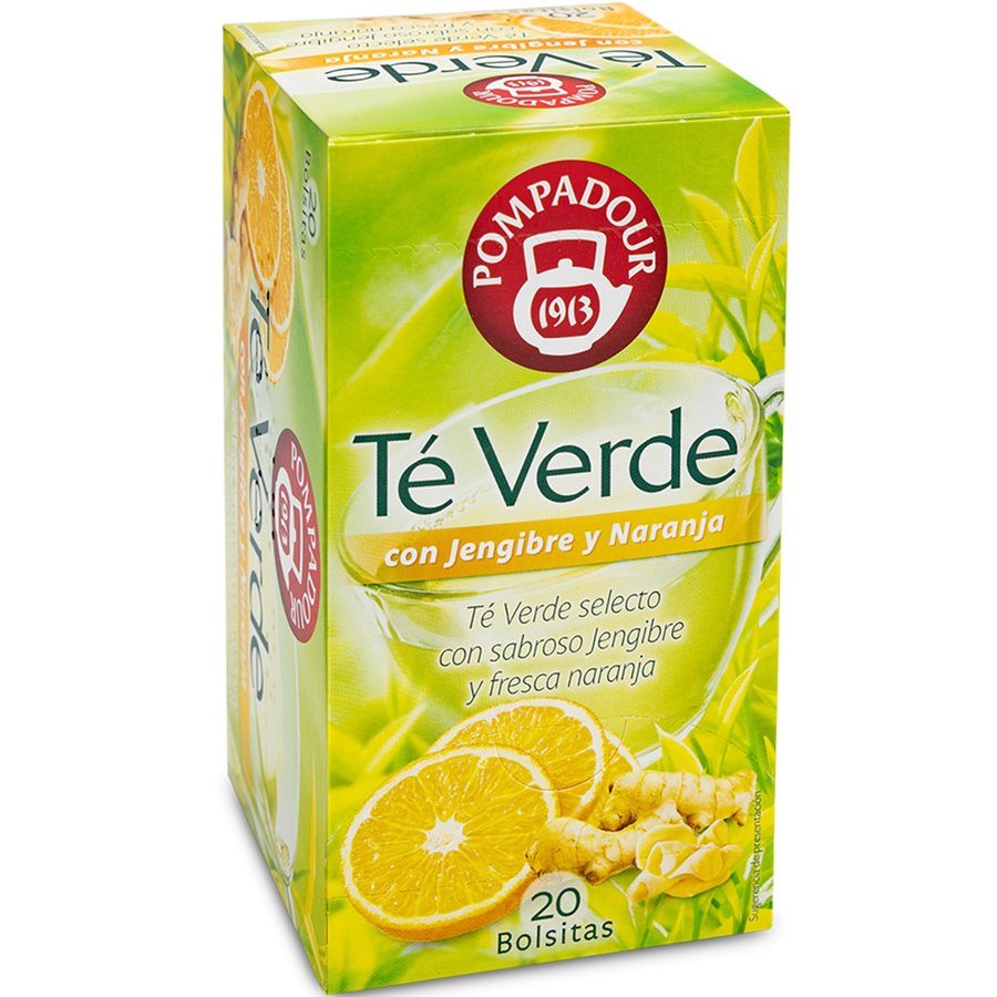Té verde POMPADOUR con jengibre-naranja estuche 20 sobres