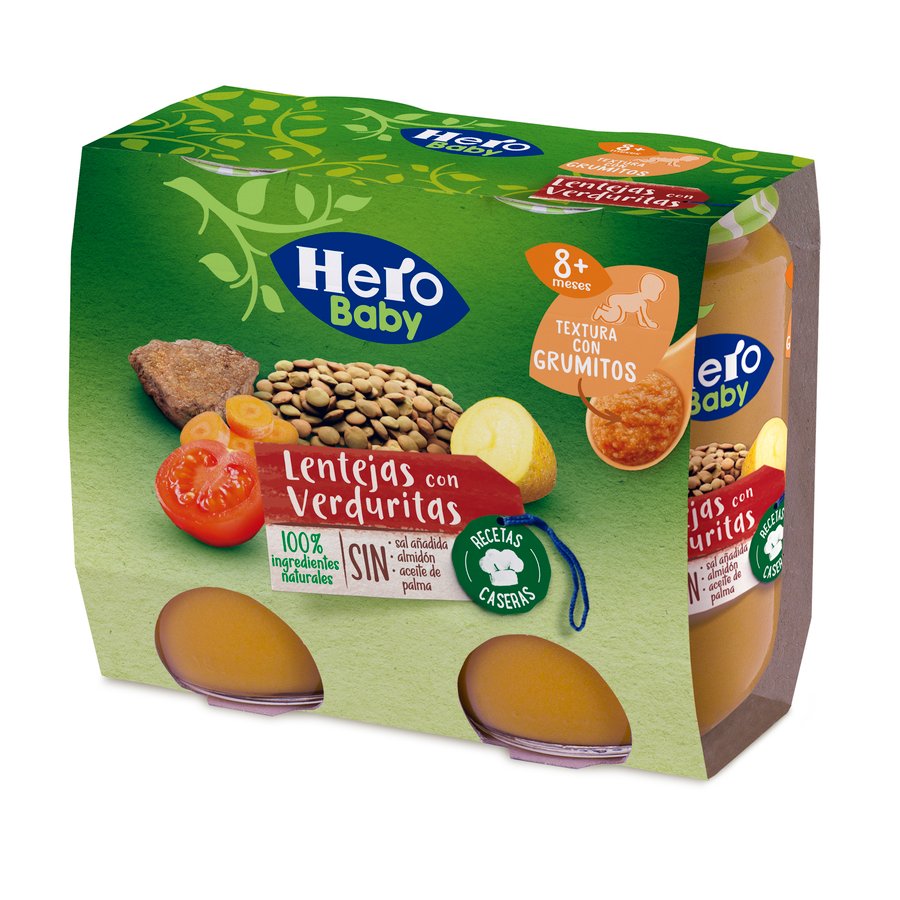 Alimento infantil HERO Baby recetas caseras lentejas con verdura 2x190 g