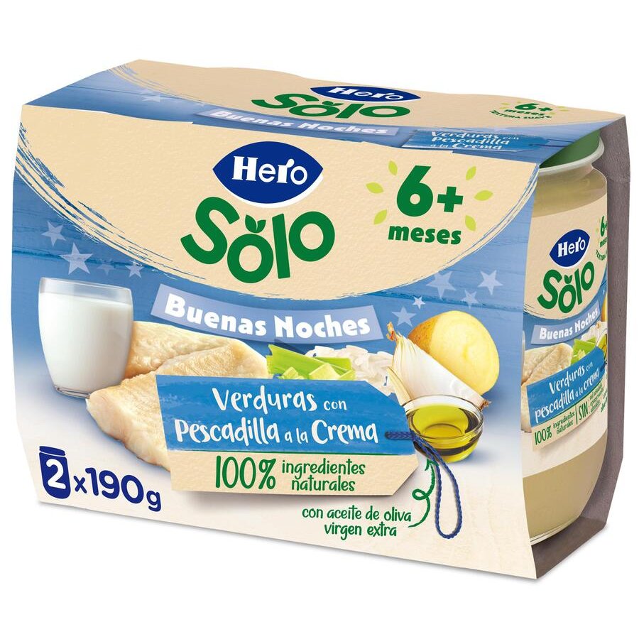 Alimento infantil HERO BABY Buenas Noches verduras con pescadilla 2x190 g