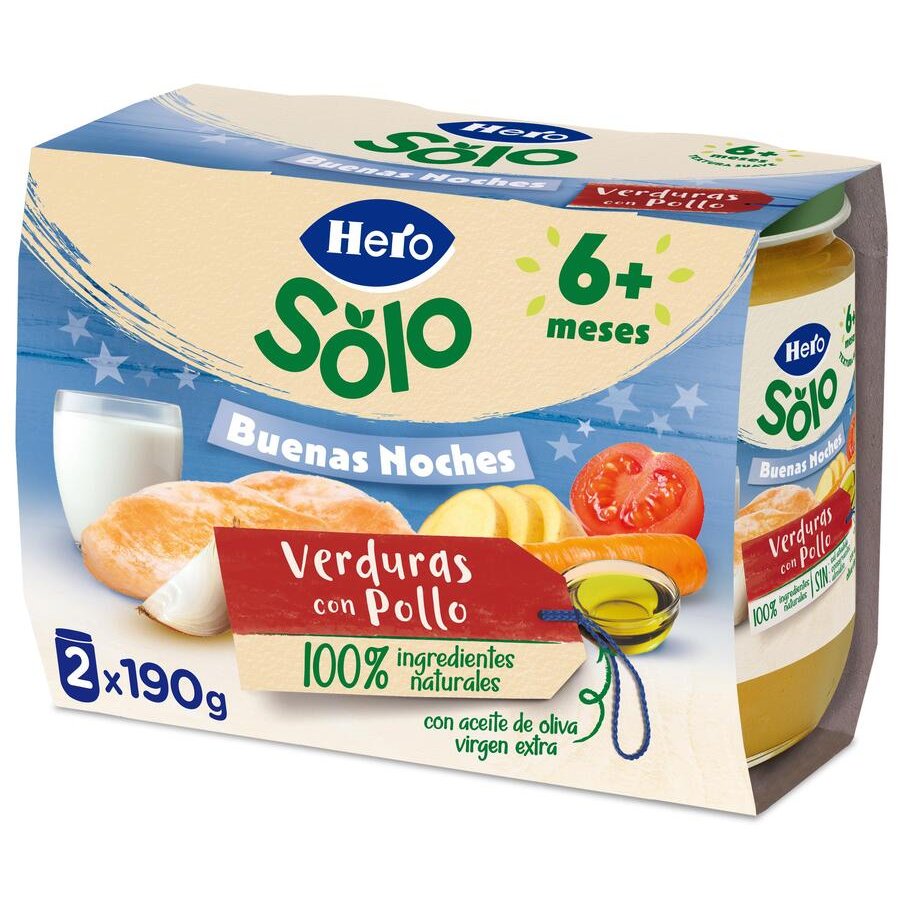 Alimento infantil HERO Baby Buenas noches pollo con verduritas 2x190 g