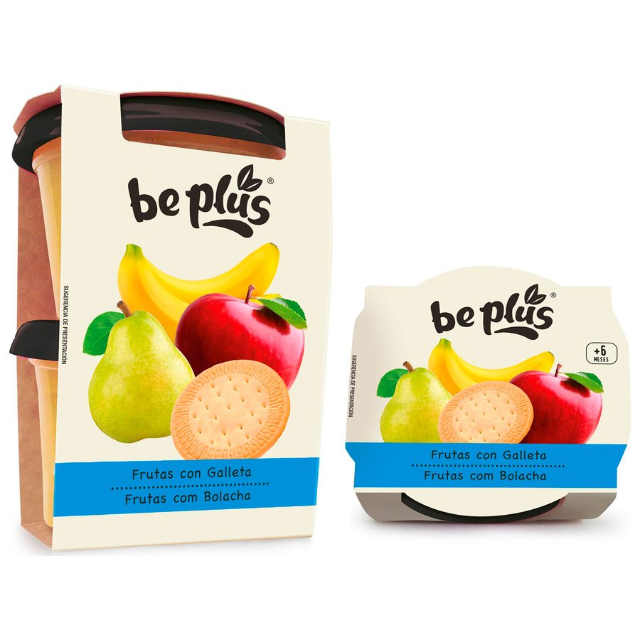 Alimento infantil BE PLUS 4 frutas con galleta 2x200 g