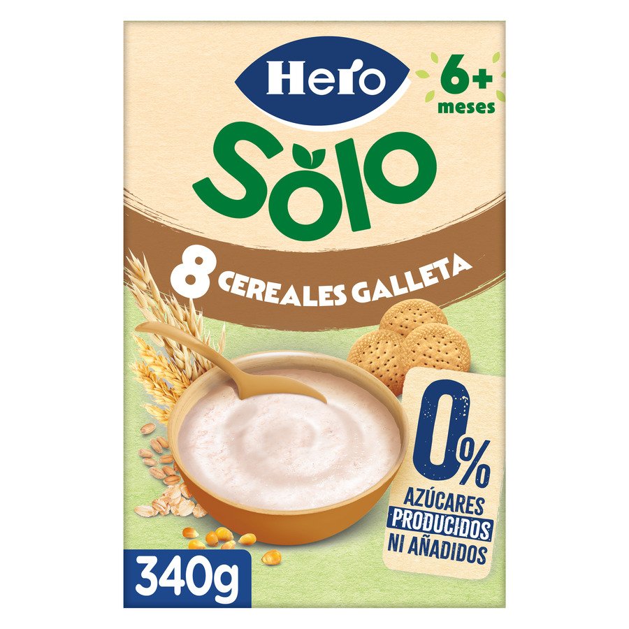 Papilla HERO BABY 8 cereales galleta estuche 340 g