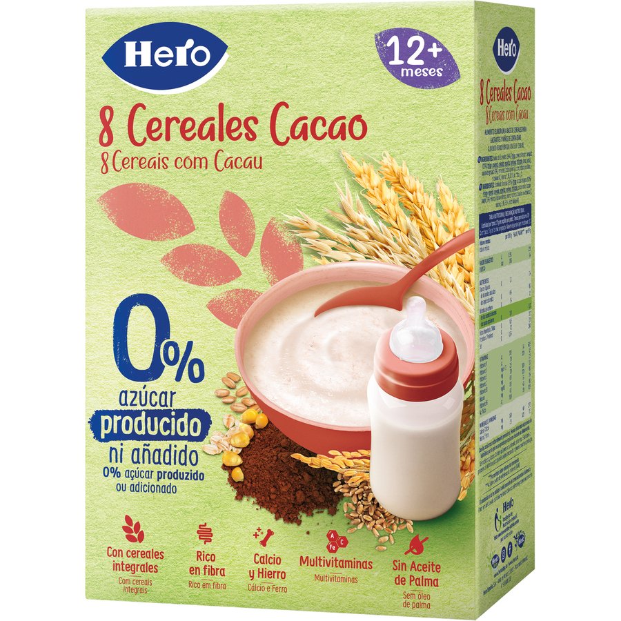 Papilla HERO BABY 8 cereales cacao estuche 340 g