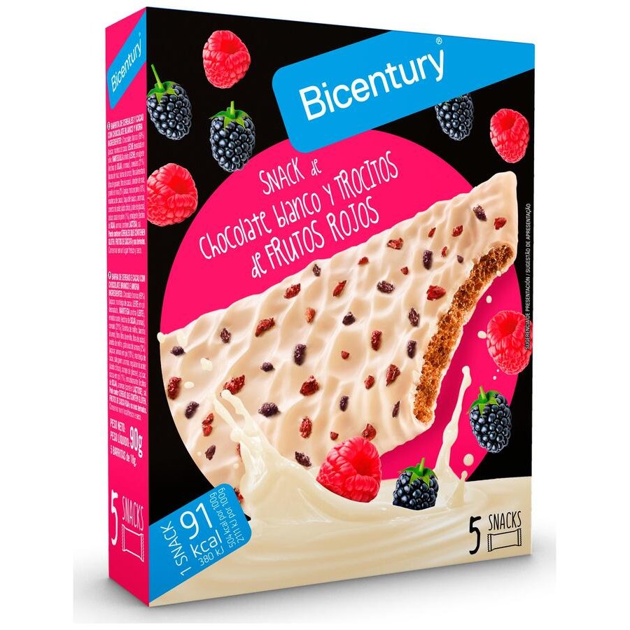 Barritas chocolate blanco con frutos rojos BICENTURY 5x18 g