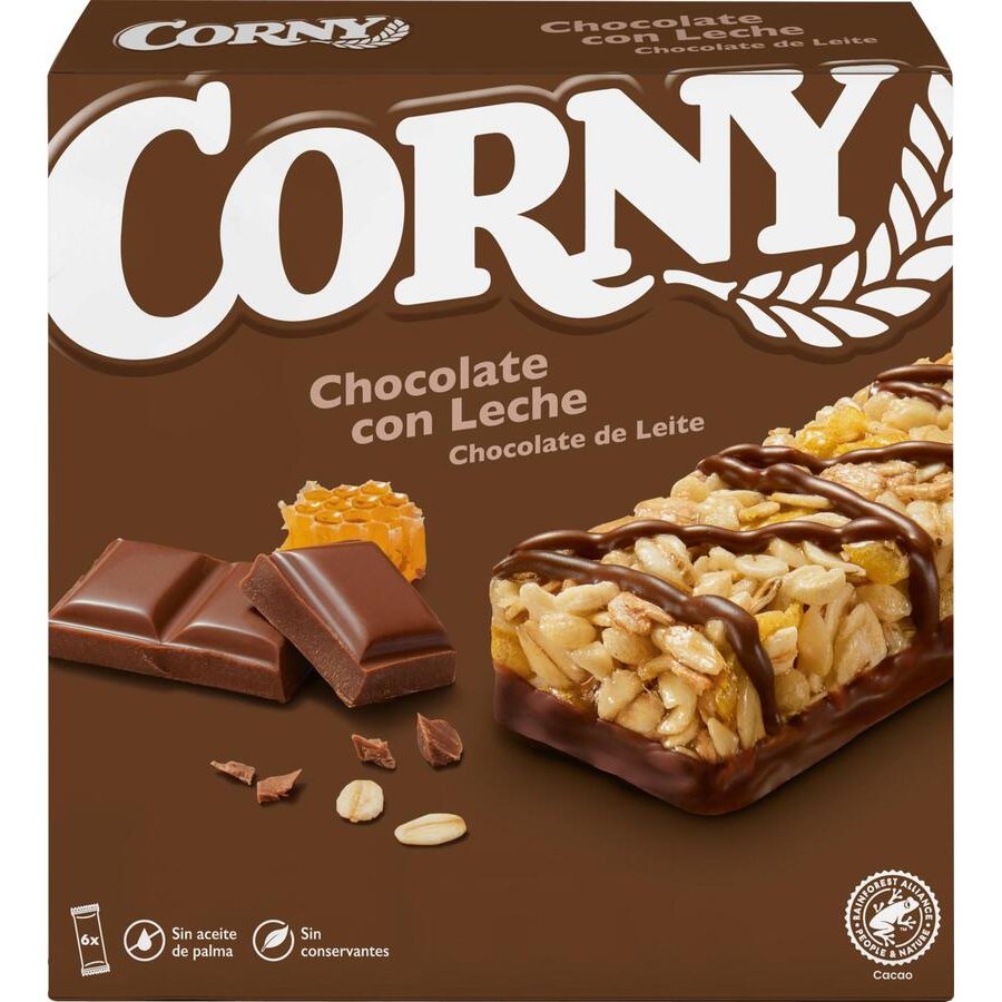 Barritas cereales CORNY muesly chocolate con leche 6x25 g
