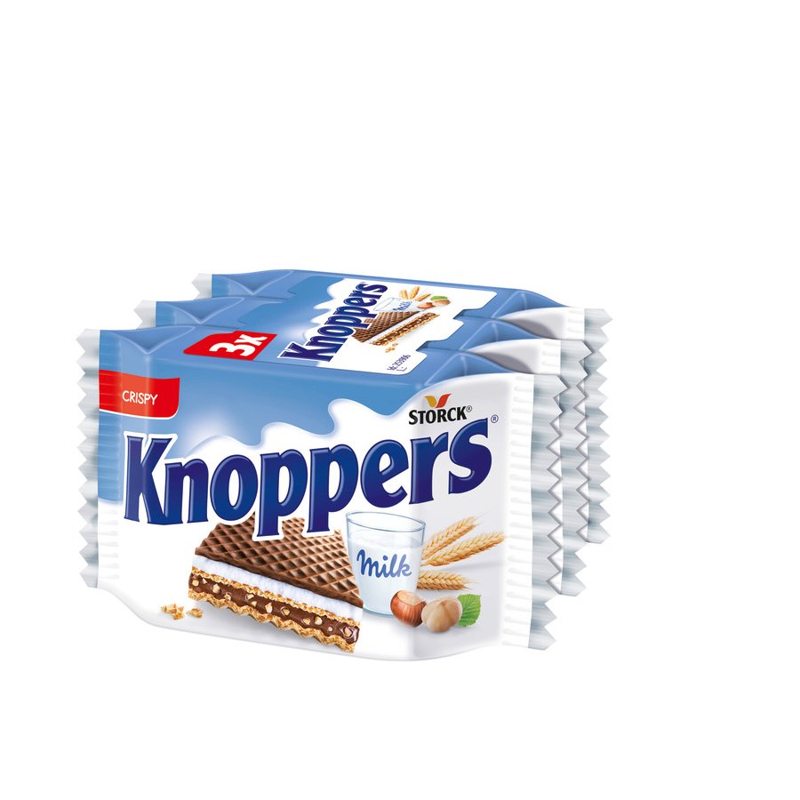 Barquillos snack KNOPPERS chocolate /leche/avellanas pack 3x25 g