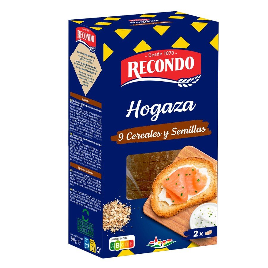 Hogaza de pan tostado RECONDO 9 cereales 240 g