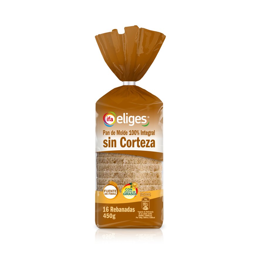 Pan molde 100% integral sin corteza 16 rebanadas IFA ELIGES 450 g