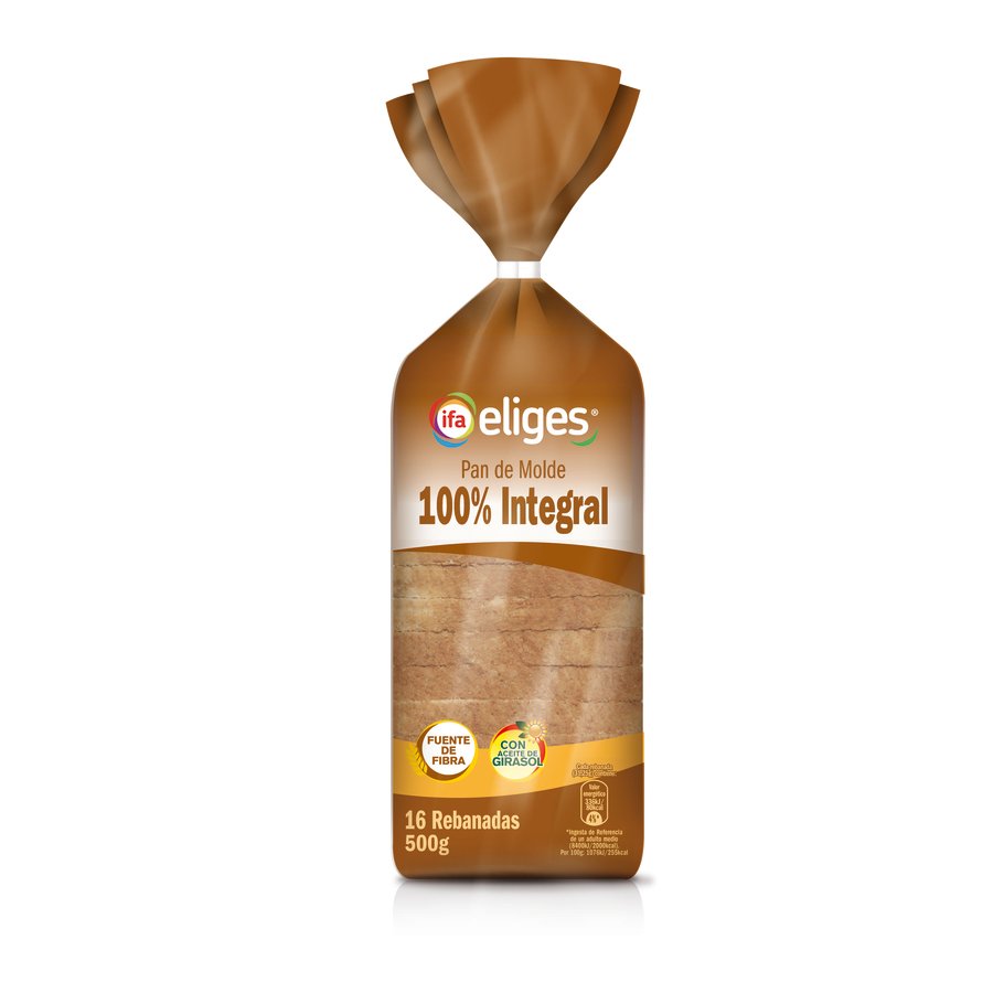 Pan de molde 100% integral IFA ELIGES 16 rebanadas 500 g