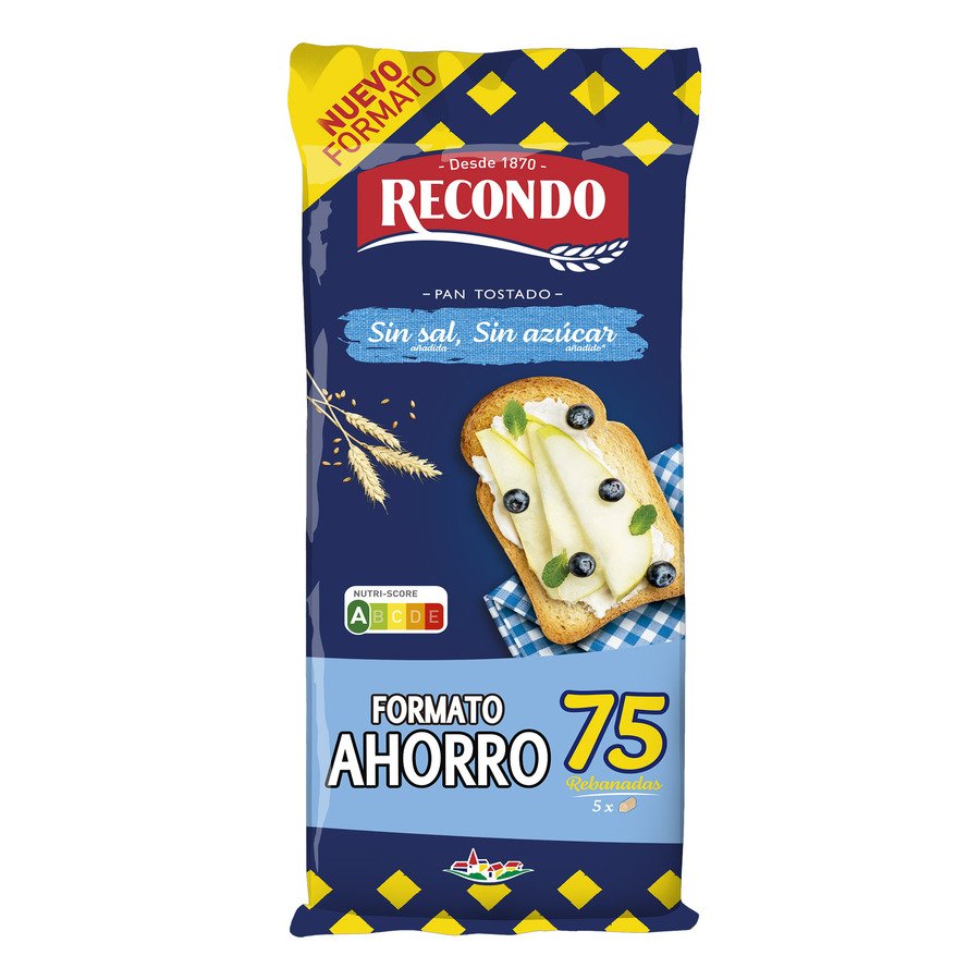 Pan tostado RECONDO sin sal y sin azúcar 75 rebanadas 675 g