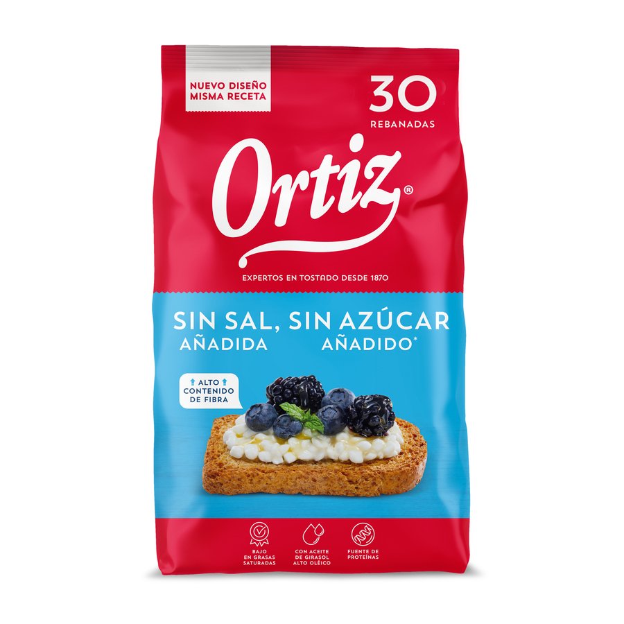 Pan tostado ORTIZ integral sin sal y sin azúcar 30 rebanadas 324 g