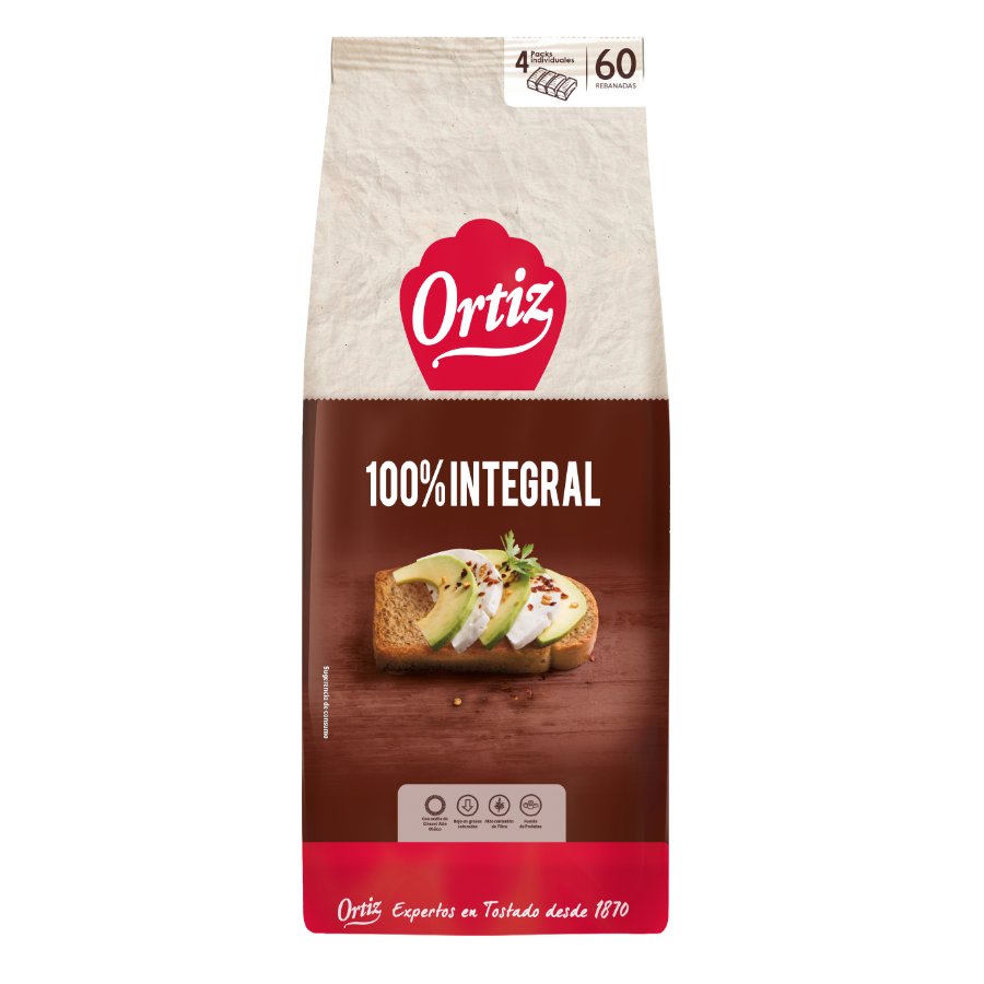 Pan tostado ORTIZ integral 60 rebanadas 648 g