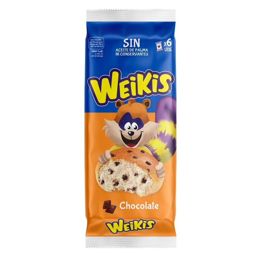 Bollos con pepitas chocolate WEIKIS bolsa 6 unidades 240 g