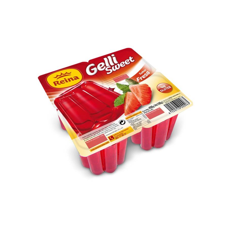 Postre gelificado REINA gelli sweet fresa 4x100 g