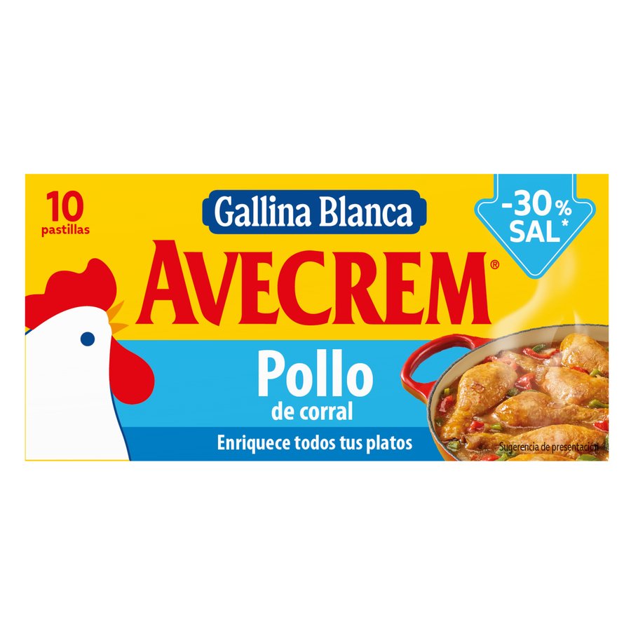 Caldo pollo AVECREM -30% de sal 10 pastillas 95 g