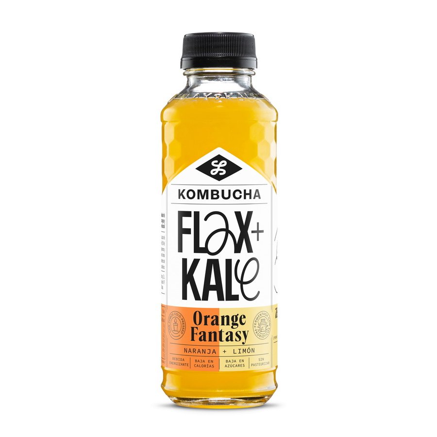 Kombucha refrigerada FLAX&KALE Orange Fantasy 400 ml