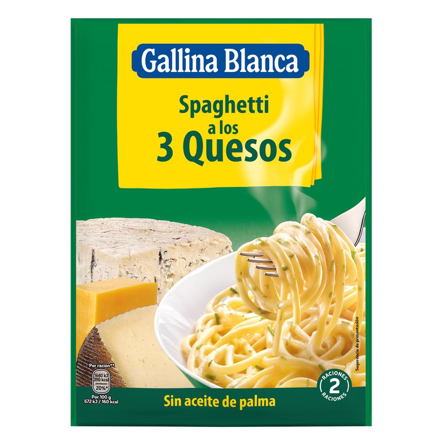 Spaghetti 3 quesos GALLINA BLANCA 2 raciones sobre 175 g