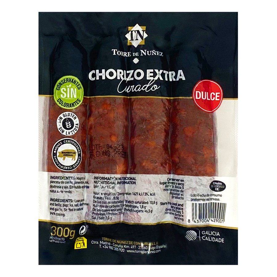 Chorizo curado extra lomo dulce TORRE DE NUÑEZ 300 g