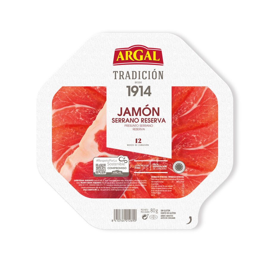 Jamón serrano ARGAL reserva 12 meses lonchas finas 80 g