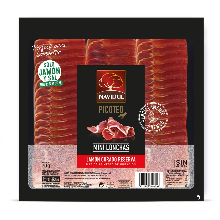 Jamón curado picoteo NAVIDUL mini lonchas 70 g