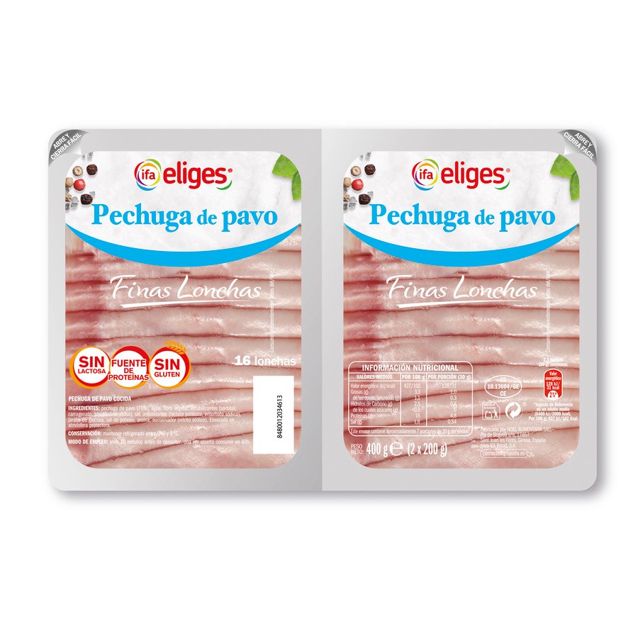 Pechuga pavo finas lonchas IFA ELIGES 2X200 g