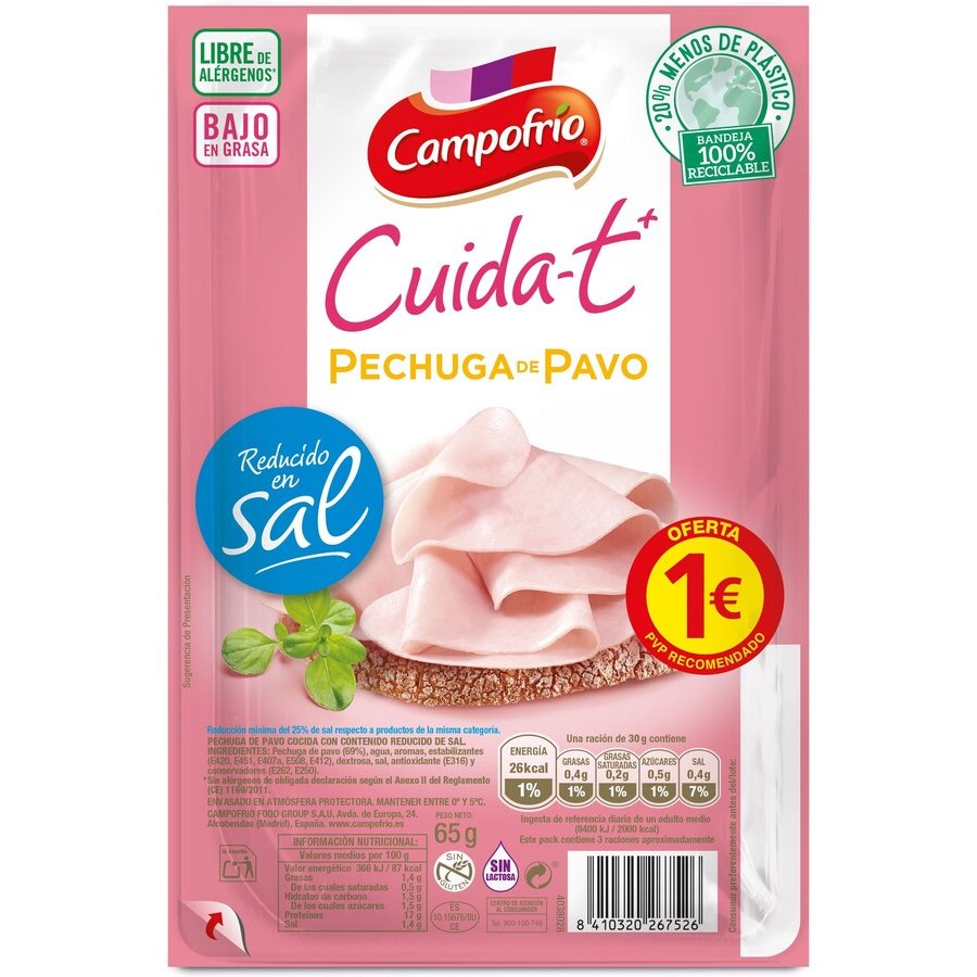 Pechuga pavo CAMPOFRIO Cuida-T+ 65 g