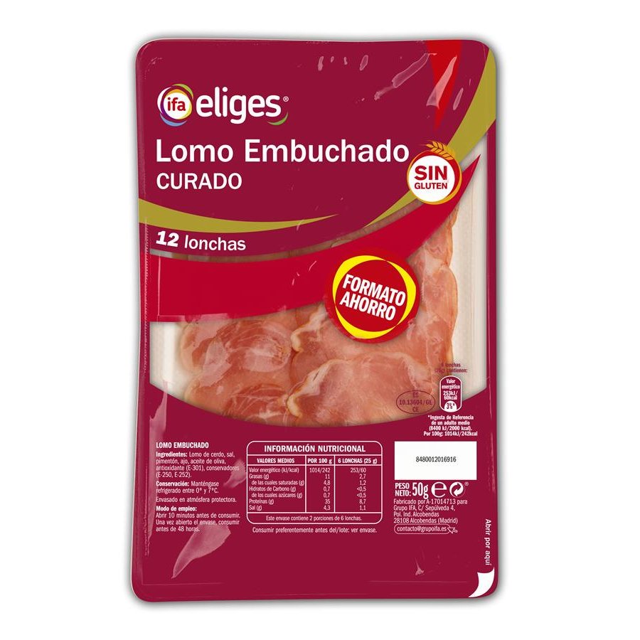 Lomo embuchado IFA ELIGES sin gluten lonchas 50 g