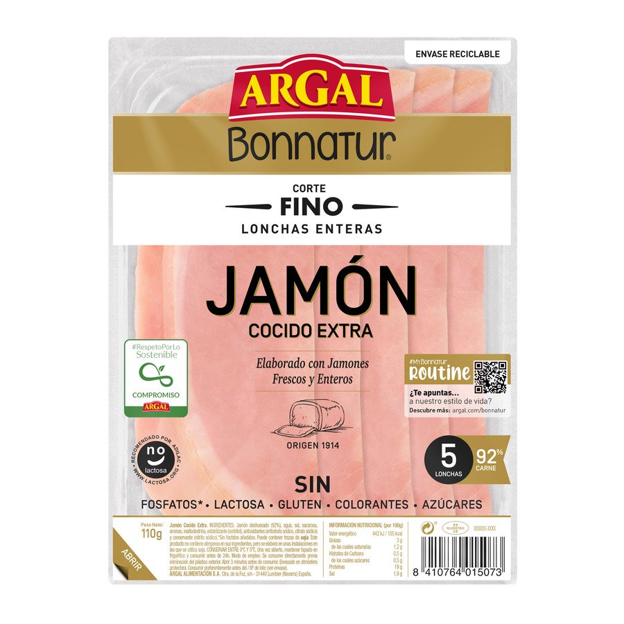 Jamón cocido ARGAL Bonnatur corte fino 110 g