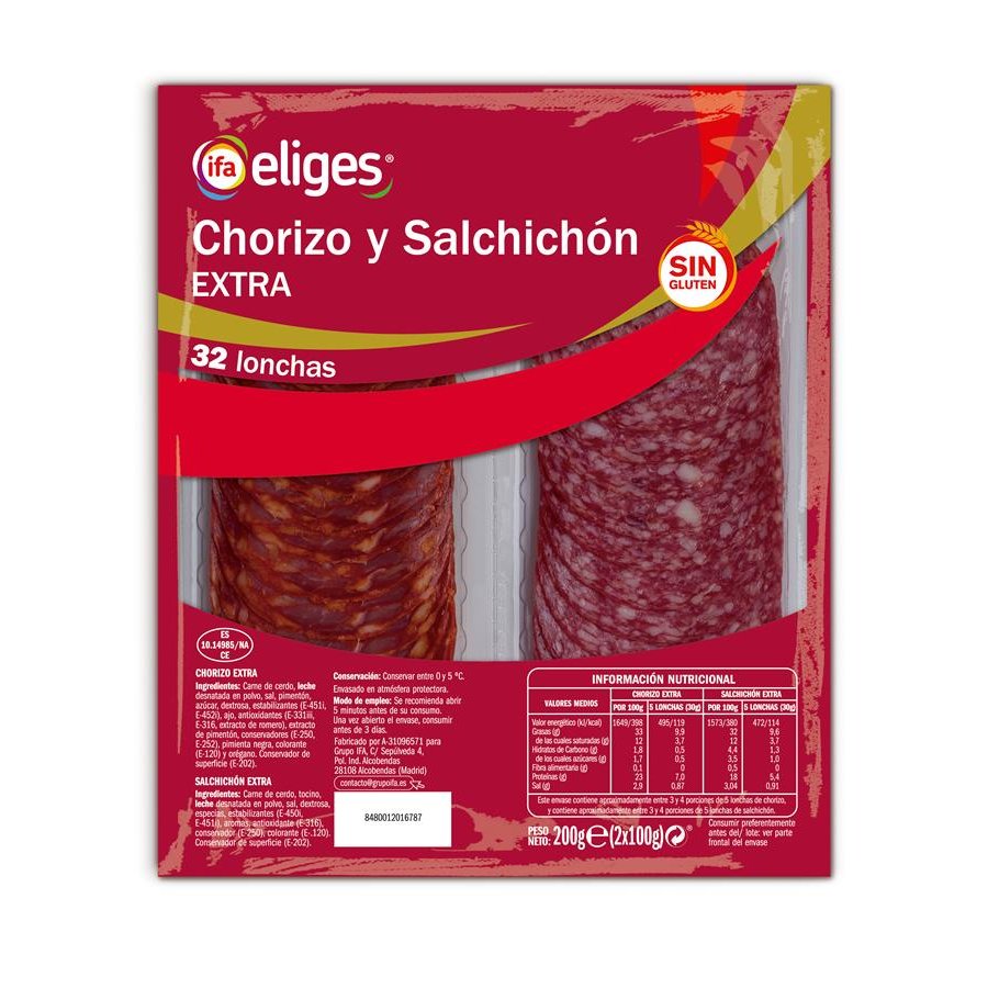 Salchichón+chorizo extra IFA ELIGES 2X100 g