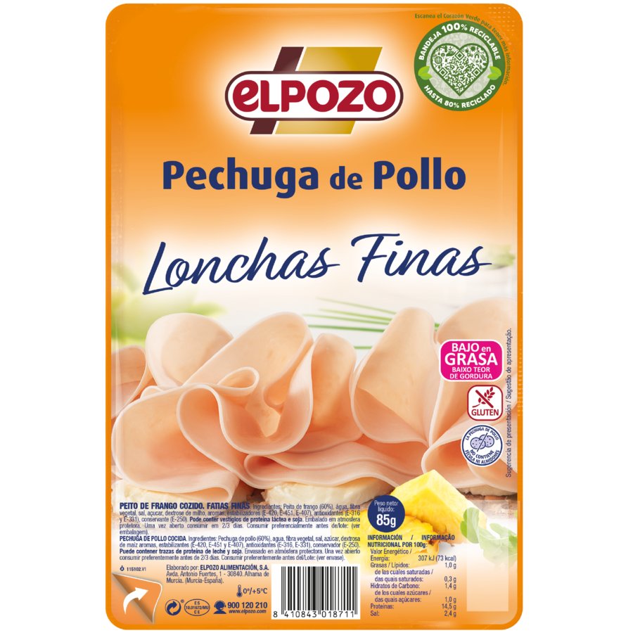Fiambre de pechuga de pollo ELPOZO lonchas finas 85 g