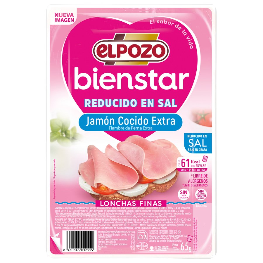 Jamón cocido ELPOZO bajo en grasa reducido en sal lonchas 75 g
