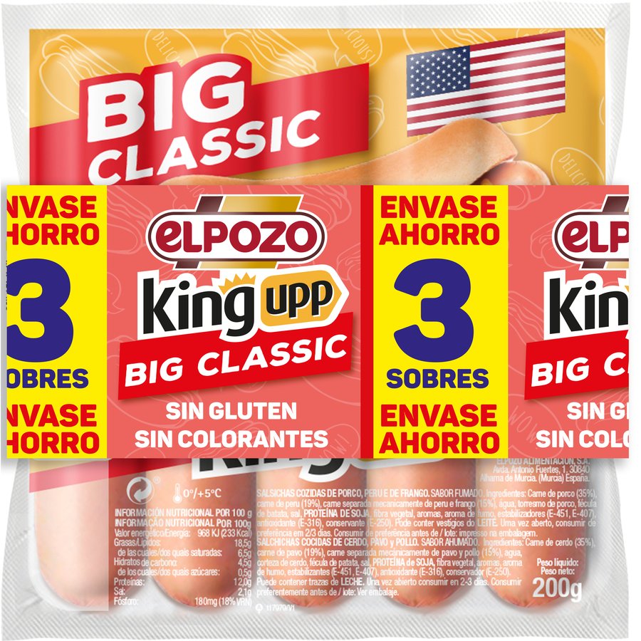 Salchichas ELPOZO big classic pack 3x200 g