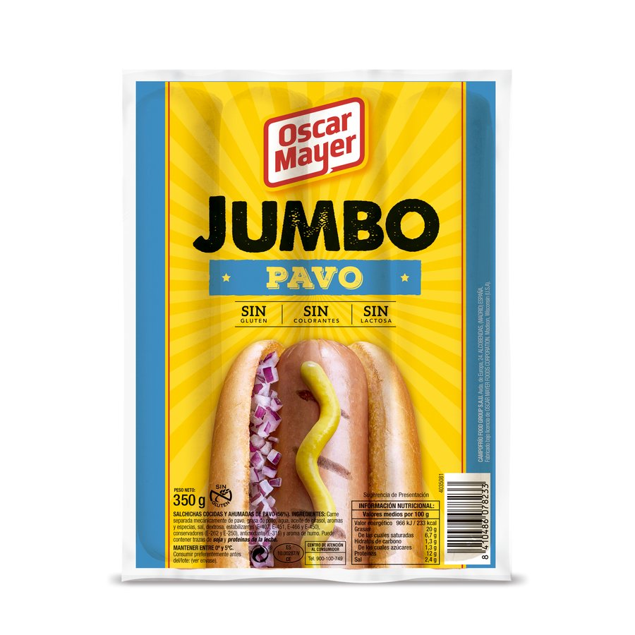Salchichas OSCAR MAYER jumbo pavo sin gluten 350 g