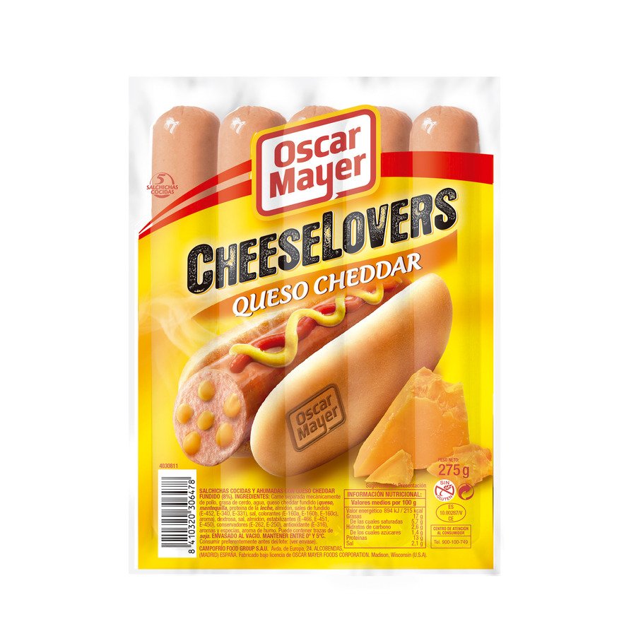 Salchichas OSCAR MAYER Cheeselovers queso cheddar 275 g