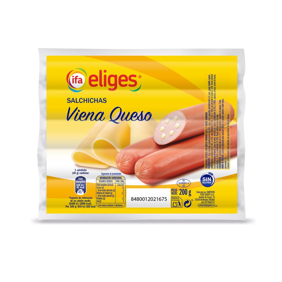 Salchichas viena queso IFA ELIGES sin gluten 5 unidades 200 g