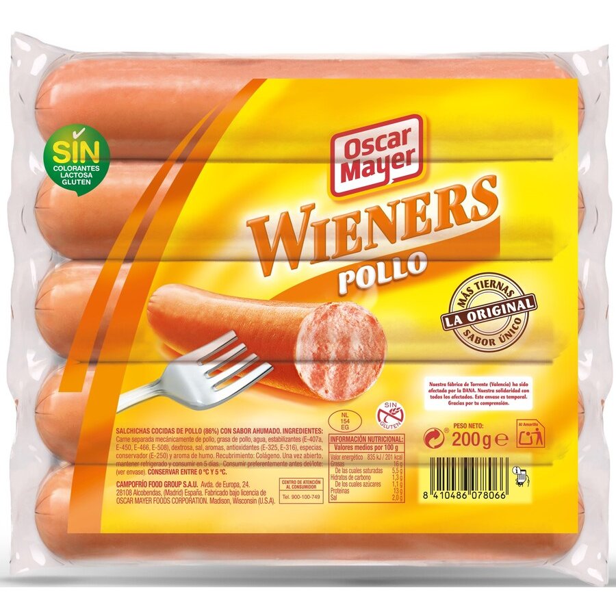 Salchichas OSCAR MAYER Wieners pollo sin gluten 5 piezas 200 g