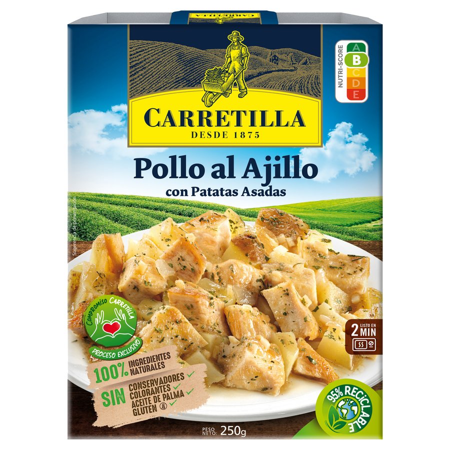 Pollo al ajillo con patatas asadas CARRETILLA bandeja 250 g